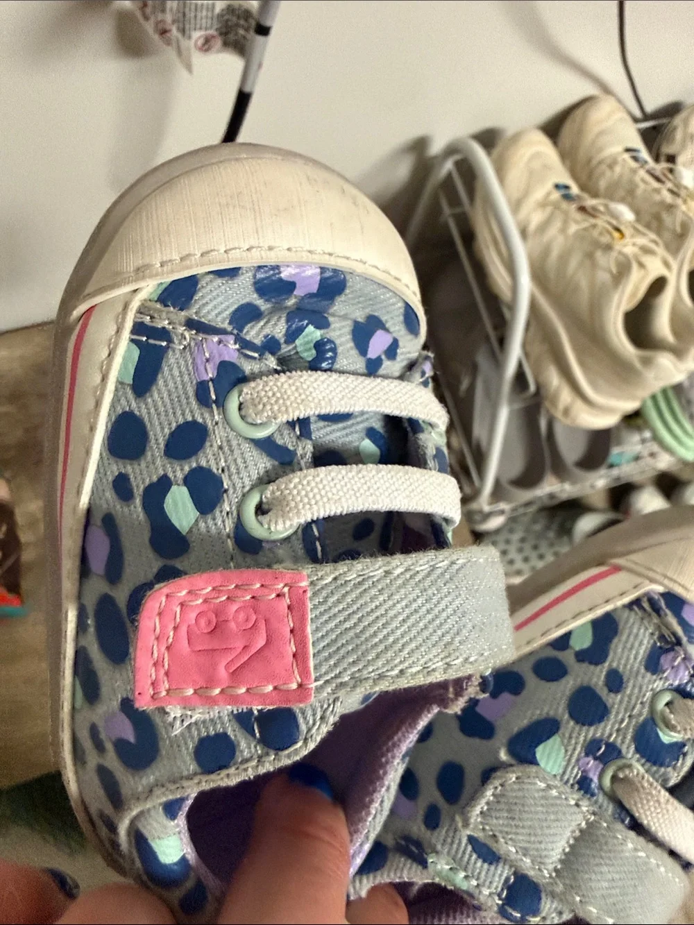 See Kai Run Blue Leopard Print Canvas Baby Sneakers with Pink Tab